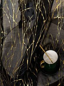 1 pieza Cortina traslúcida con estampado de árbol abstracto y dorado, brillante a la luz del sol, transpirable para decoración del dormitorio, sala de estar y balcón - Negro - Ver 6