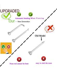 1 Unit Disposable Safe Sterile Nose Piercing Unit, Gem Nose Studs New Generation More Safe Nose Piercing Gun Piercer Machine Kit