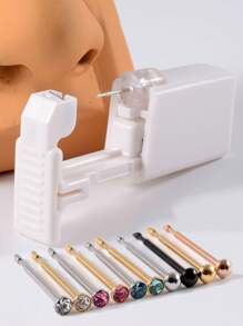 1 Unit Disposable Safe Sterile Nose Piercing Unit, Gem Nose Studs New Generation More Safe Nose Piercing Gun Piercer Machine Kit