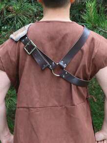 1 Piece Of Medieval Viking Retro Knight Warrior Leather And Fur Pauldron One Shoulder Armor Costume Suitable For Men Role-Playing And Halloween