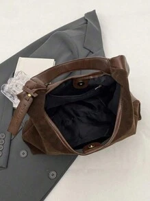 Túi xách nữ kiểu dáng retro bằng da lộn, túi đeo vai dáng xô, bề mặt mờ, dung tích lớn, thích hợp cho nữ giới đi làm/đi làm, mùa thu/đông. - Cà phê nâu - Xem 7