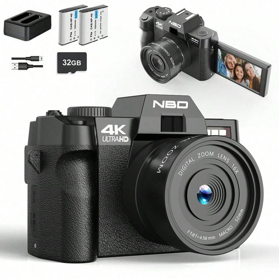Máy ảnh kỹ thuật số NBD dành cho nhiếp ảnh, máy quay video/vlog 48MP & 4K có WiFi, máy ảnh du lịch tự động lấy nét 60FPS (màu đen) - màu đen - Xem 1