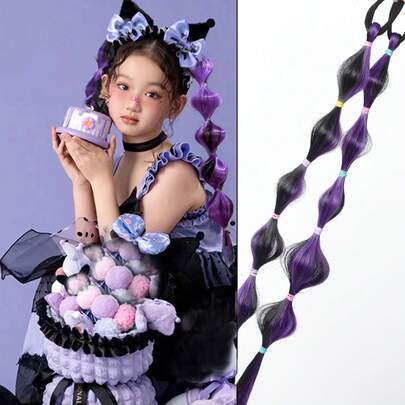 一对 16 英寸 Coulomi 黑色和紫色泡泡辫马尾辫，适用于万圣节角色扮演派对、儿童马尾假发和辫子摄影拍照圣诞礼物