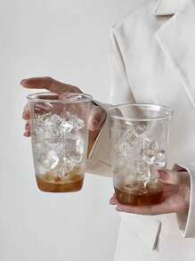 1pc Creative High Borosilicate Glass Cup, Simple Transparent Coffee Or Milk Mug Back To School - Clear - View 5