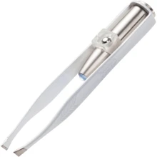 带灯镊子 – 带 LED 灯的精密斜头，男女皆宜 - 最精细的抓握点，可获得专业效果 - 非常适合眉毛、鼻子、嘴唇，透明光不锈钢脱毛器 - 銀色 - 查看 1