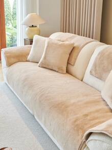 1pc Thick Plush Sofa Cushion Cover, Anti-Slip Anti-Cat Scratch Sofa Protector, Modern Minimalist Dust-Proof Easy To Clean, Pet & Home Friendly For Bedroom, Office, Living Room L-Shaped Sofa And 1/2/3/4-Seater - Khaki - View 4