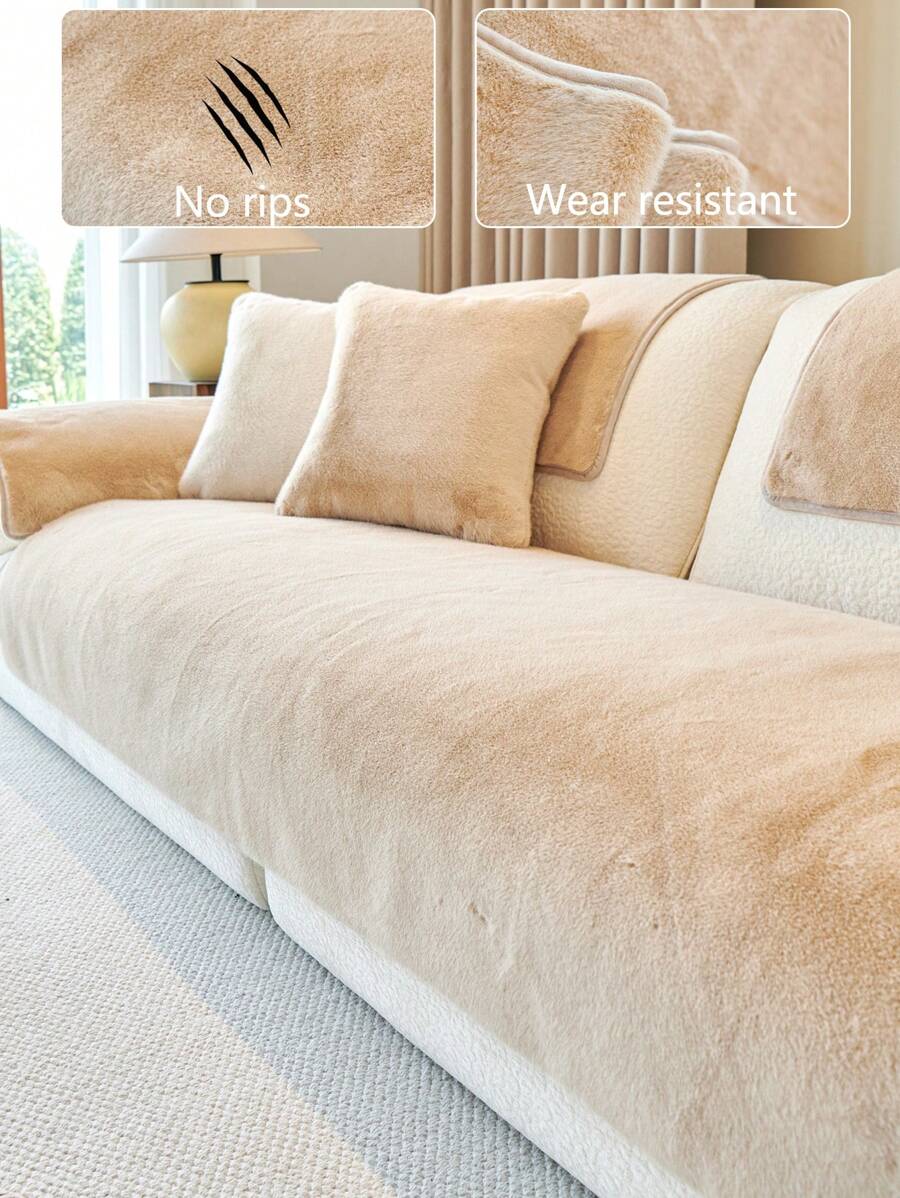 1pc Thick Plush Sofa Cushion Cover, Anti-Slip Anti-Cat Scratch Sofa Protector, Modern Minimalist Dust-Proof Easy To Clean, Pet & Home Friendly For Bedroom, Office, Living Room L-Shaped Sofa And 1/2/3/4-Seater