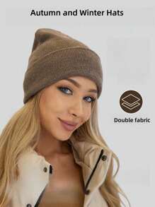 1 Stück einfarbige gestrickte Beanie, Unisex Mütze, Y2K Stil Outdoor warme gestrickte Kappe, lässiger vielseitiger Winterkälte-Hut geeignet für den täglichen Arbeitsweg - A - Übersicht 3