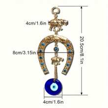 1pc Golden Elephant & Horse Shoe Pendant With Blue Evil Eye Electroplating, Alloy Wall Hanging Decor,Home Decor ,Room Decor,Wall Decor Gifts Birthday Graduation