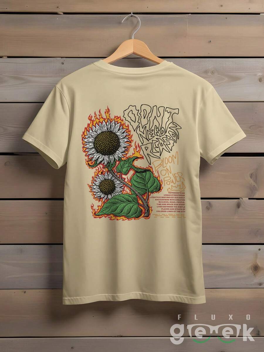Shirt Sunflower T-Shirt Hot Streetwear Oversize Print Skate Ref 1430 FLUXOGEEK - Màu Khaki - Xem 1