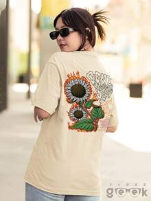 Shirt Sunflower T-Shirt Hot Streetwear Oversize Print Skate Ref 1430 FLUXOGEEK - Màu Khaki - Xem 7
