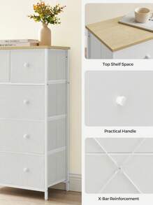 SONGMICS Chest Of Drawers, Fabric 5-Drawer Storage Organiser Unit, Dresser, For Living Room, Hallway, Nursery, White And Oak - White - View 8