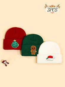 3 Pcs Knitted Christmas Hats, Christmas, Party, Daily Warm Match For 3-8 Years Old Boy And Girl Baby Friends Party - Multicolor - View 3
