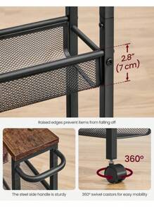 VASAGLE 5-Shelf Trolley, Space-Saving Kitchen Cart With Castors, Steel Frame, Handle, Trolley For Small Spaces, Kitchen Bathroom Living Room Studio, Rustic Brown And Black Outdoor Decor