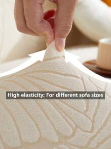 1pc Solid Color Sofa Cover, Stretchable Full Coverage Sofa Slipcover With Leaf Pattern 3D Design, Protective Sofa Decor For Holiday, Comes With 1pc Cushion Cover - Beige - View 5