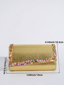 Túi cầm tay đính đá trang trí Gala PU Leather, Túi đeo vai, Túi xách dự tiệc tối cho nữ, Thời trang đa năng - Vàng - Xem 4