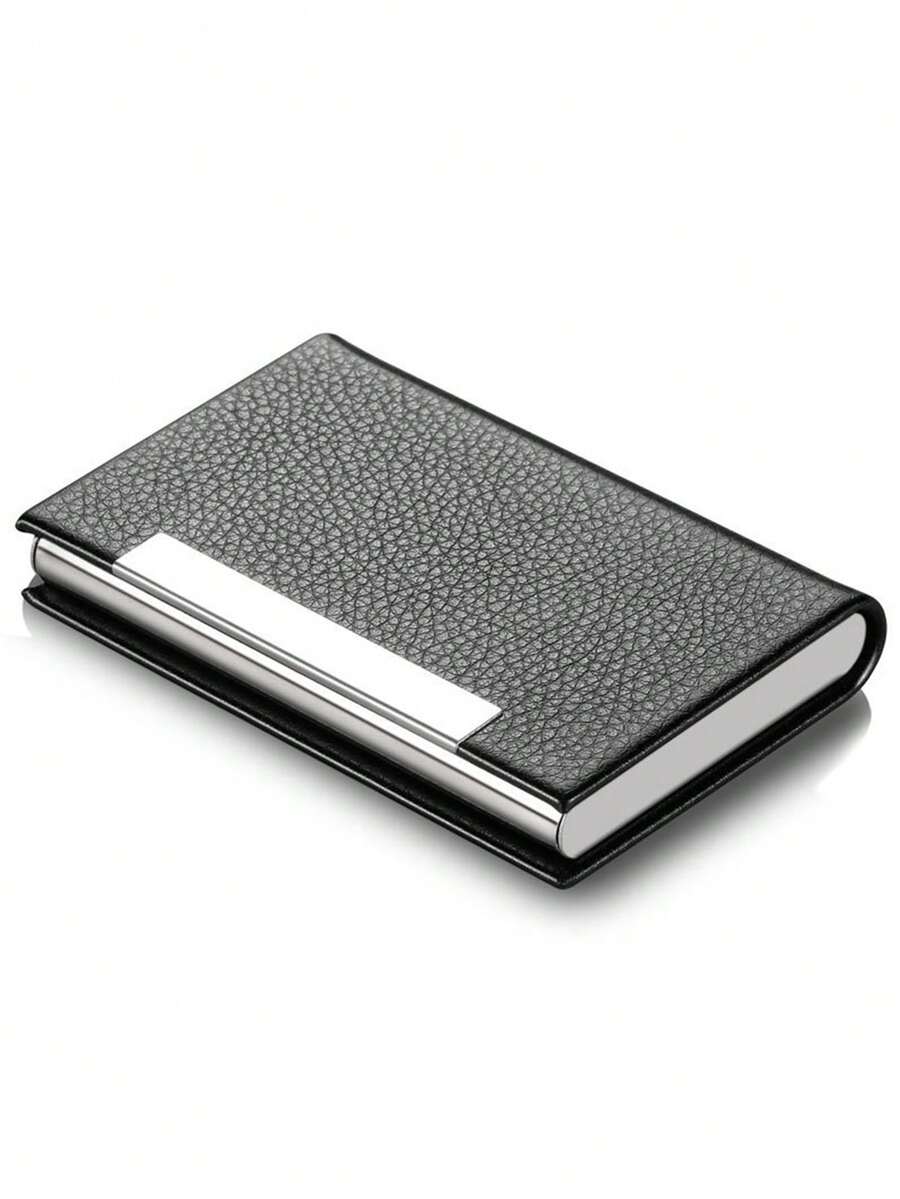 超薄铝制卡夹，带弹性后袋，防盗自动弹出式信用卡钱包 - 黑色 - 查看 1