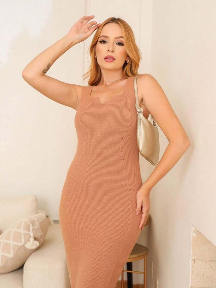 Women's Knitted Dress Premium Modal Plain Ribbed Summer Lise - Màu nâu  Mocha - Xem 1