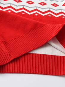 Young Boy Argyle Knitted Pullover Sweater, School Style, Suitable For Spring, Autumn & Winter - Red - View 5