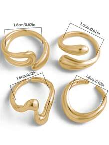 4 件复古几何镂空和液体抽象可调节金戒指套装，迷人珠宝配饰适合女性日常、休闲和节日装饰、礼物