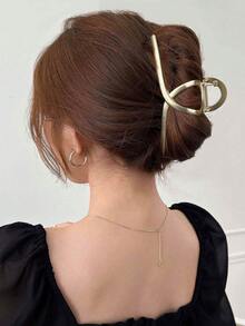 1 件女士金属合金超大简约时尚发夹发夹配件，适合日常发型、洗脸、外出装 - 金色 - 查看 2