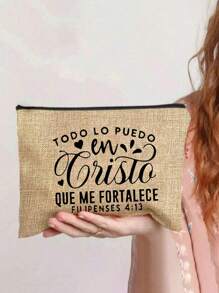 Equipped With Christian Printed Makeup Bag, Vintage Bible God Jesus Printed Storage Bag, Toiletry Bag, Christian Gift, Stylish, Simple Handbag, Lightweight And Foldable Storage Bag Makeup Organizer Makeup Storage Bag Mini Pouch Travel Small Makeup Case Accessories Make Up Holder Brush Bag Make Up Container Cosmetic Bag Travel Essentials Ladies Accessories Travelling Stuff Makeup Bags Makeup Pouch Make Up Pouch Make Up Bag - Multicolor - View 14