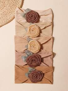 5pcs Newborn Coffee-Color Soft Elastic Breathable Fashion Baby Headbands, Suitable For Daily Wear All Seasons