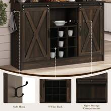 47" Farmhouse Buffet Cabinet With Storage, Farmhouse Coffee Bar Cabinet With Wine Racks And 6 Hooks, Coffee Bar Hutch With Storage For Entry Way, Hallway,Living Room, White/Brown/Gray - màu nâu - Xem 4