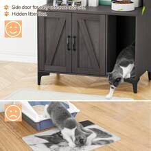 Cat Litter Box Furniture,Hidden Cat Box Enclosure With Shelf Storage,Cat Litter Box Enclosure, Wood Sturdy Cat Washroom Storage, Indoor Cat House Furniture, Walnut Color - Black - View 6