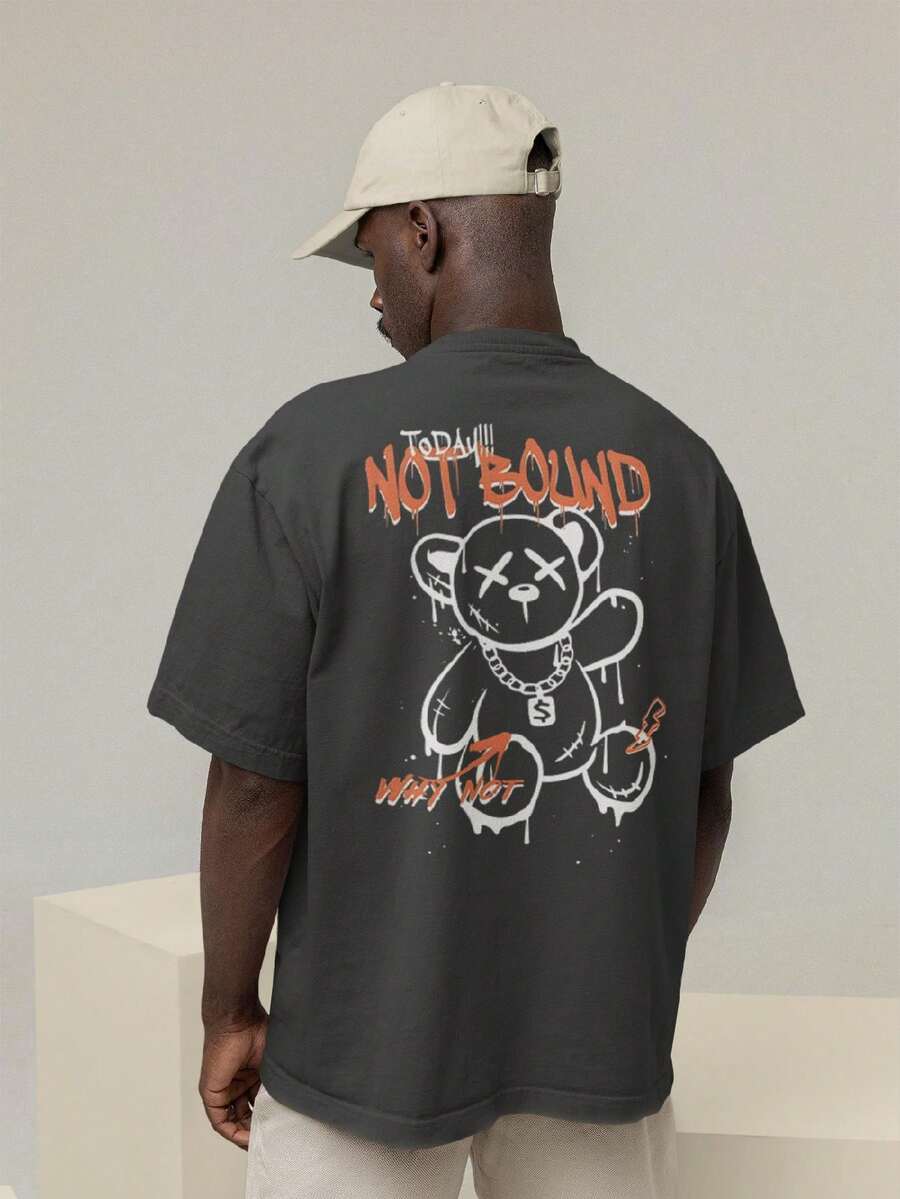 Men's Oversized T-Shirt 100% Premium Cotton Bear Not Bound Streetwear Shirt - Màu xám đen - Xem 1