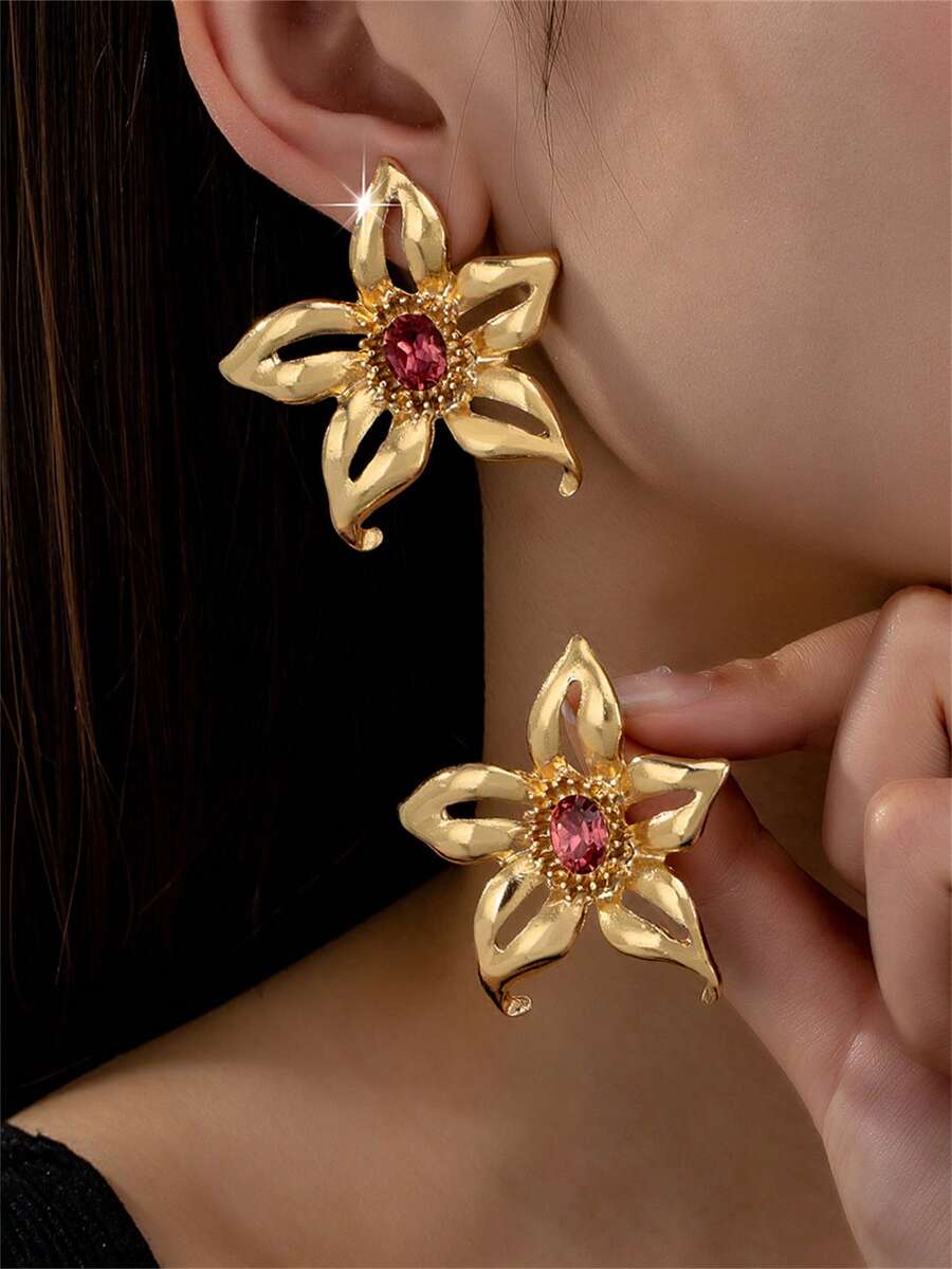 1 Cặp Hoa tai rỗng phóng đại phong cách Châu Âu & Mỹ cổ điển - Nhiều màu - Xem 1