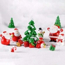 6 件圣诞微型雕像套装，包括雪人、圣诞老人、红帽、袜子、圣诞树、铃铛、花园树脂装饰、微型景观 DIY 圣诞工艺品（款式随机） - 彩色 - 查看 7