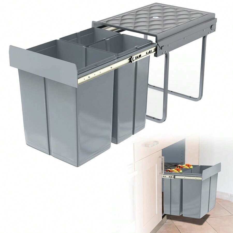 LILIIN Built-In Trash Can Kitchen Waste Bin Extendable Garbage Collector 2 Compartments Waste Separation System Full Extension With Telescopic Rails - 2 X 10L + 1 X 20L - View 1