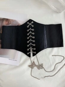 1 pièce Ceinture de taille enveloppante style palais pour femmes avec chaîne nœud papillon brodé, corset de taille élastique