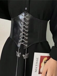 1 pièce Ceinture de taille enveloppante style palais pour femmes avec chaîne nœud papillon brodé, corset de taille élastique