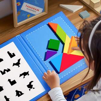 Wooden Tangram Puzzle Book, Travel Games For Kids In Car, Plane Or Take Out For Restaurant, Educational Learning Puzzles Toys, On The Go Toys For Kids, Boys, Girls 3,4,5,6,7,8 Years Old,Toys For Boys,Kids Toys,Toys For Kids,Toys For Girls
