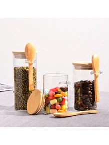 White Sugar Jar, Glass Canister For Kitchen Use, Airtight Seal Jar For Sugar, Tea Leaves, Herbs, Spices, Flour Storage, Transparent Pantry Food Container With Lid