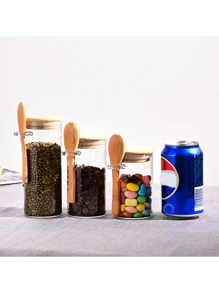 White Sugar Jar, Glass Canister For Kitchen Use, Airtight Seal Jar For Sugar, Tea Leaves, Herbs, Spices, Flour Storage, Transparent Pantry Food Container With Lid