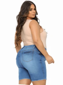 Kit 2 Shorts Jeans Plus Size Feminino Com Lycla (Elastano) Barra Desfiada