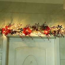 150cm/5FT Berry Christmas Garland, Artificial Poinsettia Garland With Red Berries And Holly Leaves, Pine Cone Garland For Christmas Holiday Party Decorations Christmas Décore Christmas Decoration - 紅色和綠色 - 查看 8
