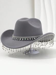 1 pièce Chapeau de cowboy unique et élégant unisexe avec une chaîne de chapeau ronde colorée, une décoration à franges. Esthétique chic, convient pour les événements à thème occidental, les fêtes, les fiançailles, les soirées costumées, les remises de diplômes, les festivals de musique et plus encore