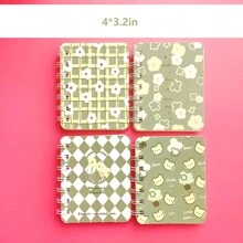 4 件装 A7 线圈笔记本，花卉系列郁金香图案迷你笔记本，别致设计的学生记事本 - 查看 11