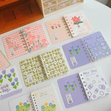 4 件装 A7 线圈笔记本，花卉系列郁金香图案迷你笔记本，别致设计的学生记事本 - 查看 2