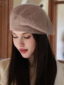 1 Berretto basco di lana soffice per donna, in tinta unita, adatto per l'uso quotidiano in autunno e inverno, lavabile a mano ma non in lavatrice