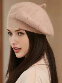 1 Berretto basco di lana soffice per donna, in tinta unita, adatto per l'uso quotidiano in autunno e inverno, lavabile a mano ma non in lavatrice