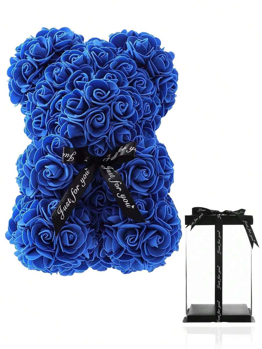 1PC Quà tặng cho phụ nữ Hoa hồng nhân tạo Gấu Sản xuất thủ công Hoa Gấu bông Hoa hồng Gấu bông Quà tặng sinh nhật lãng mạn dễ thương Ngày của Mẹ Ngày lễ tình nhân Tiệc cưới Quà tặng kỷ niệm (Xanh hoàng gia / Không tặng hộp), Ngày lễ tình nhân, Quà tặng