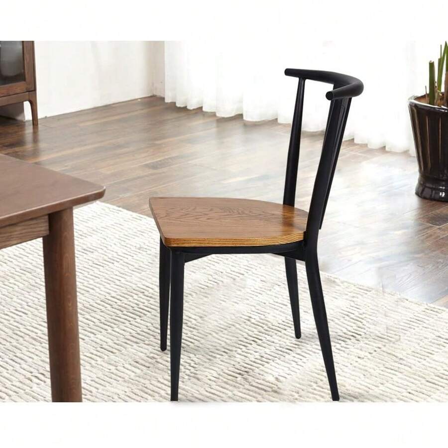 Stylish Set Of 2 Metal Chairs With Solid Wood Seat For Dining Rooms And