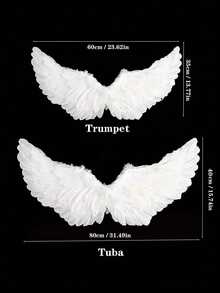 3 件套天然羽毛材料白色天使翅膀套装，非常适合节日天使服装、拍照、舞台表演和万圣节角色扮演道具 - 彩色 - 查看 2