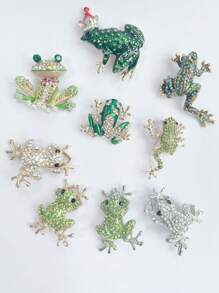 1pc Vintage Frog Crystal Rhinestone Brooch, Scarf Clips, Clothes/Headscarf Accessories - Multicolor - View 12