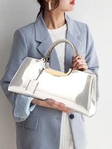 Women's Elegant Top Double Handle Tote Bag Shiny PU Leather Shoulder Bag Fashion Casual Crossbody Bag Perfect Valentine's Day Present For Girlfriend - 白色 - 查看 3